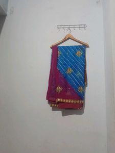 Blue & Pink Bandhini Saree