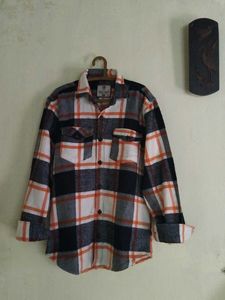 Orange & Navy Plaid Flannel Shirt