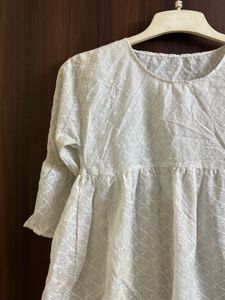 White Embroidered Flared Sleeve Top