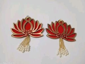 Lotus with SUBH LABH Pair HANGINGS for Home Decor,