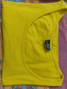 Mustard Yellow Crop Deep Neck Full Sleeve Tshirt