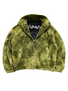 Olive Green Furry Zip-Up Jacket korean brand