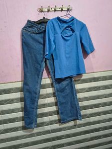Denim Jeans + tokyo talkies top blue bust
