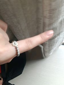 BEADED SILVER FLOWER RING