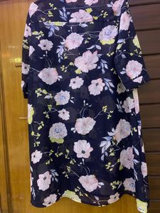 Blue Georgette Flowers Print Top