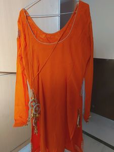 Georgette Orange Punjabi Suit (Drycleaned) ✅️