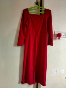 Cherry Red 3/4th Sleeve Maxi Dress