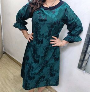 Emerald Bottle Green Floral Dress