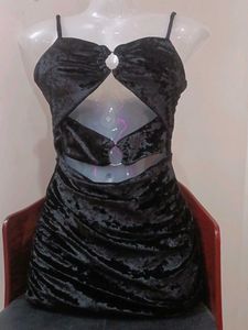 BUST 26..(NOT 30)Chic Black Velvet Mini Dress