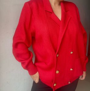 Red Double-Breasted Knit Sweater