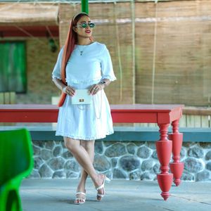 Shrink White Ruffle Dress