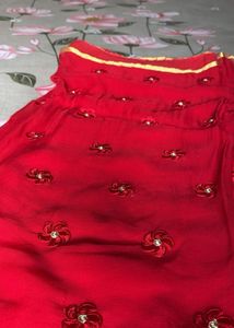 Beautiful Red Floral Saree With Blouse