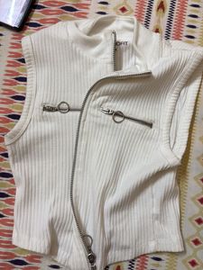 White Zip-Up Ribbed Tank Top