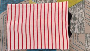 Off White &amp; Red Striped High Neck Tshirt