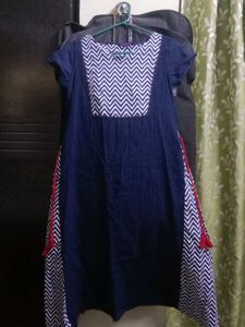 Blue Chevron Print Kurta Short Sleeves
