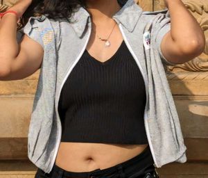 Stylish Grey Zip-Up Top