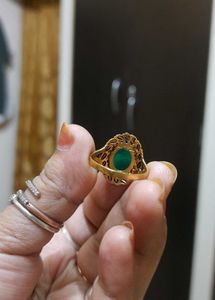 Golden Oxidized Ring With Dark Green Stone✨️