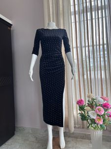 Studded Black Velvet Dress