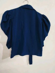 Elegant Blue Tie-Front Top