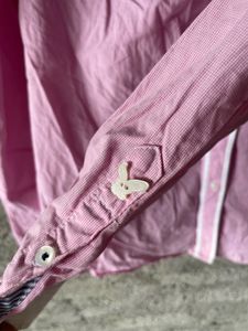 Pink Checkered Bunny Button Detail Shirt