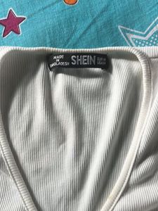 Shein White Ribbed Wrap Top