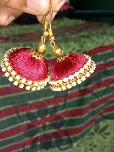 Red Silk Thread Earrings