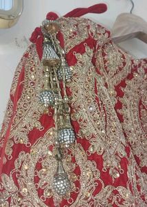 velvet Red &amp; Gold Bridal Lehenga