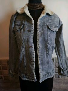 Fuzzy Denim Jacket Size Small Unisex