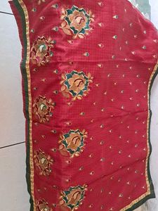 Red Embroidery Cotton Silk Saree