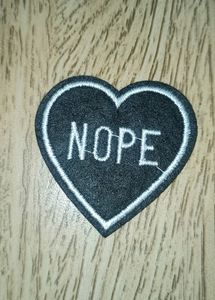 Iron On Applique/Patch- Nope, Black Hear