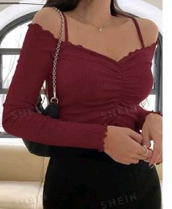 Red Ruched Long Sleeve Top