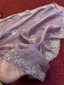 Elegant Pink Embellished Saree