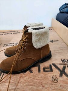 Brown Faux Suede Winter Boots