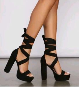 Black Lace Block Heels