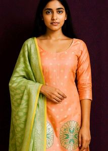 Elegant orange Kurta Set of banarasi silk