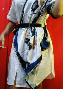Unique White Shirt Dress with Scarf Detail