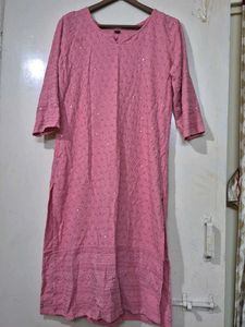 Pink Embroidered Kurti Chikankari