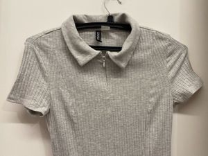 H&amp;M Grey Ribbed Polo Dress