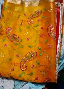 Yellow Saree With Attached Blouse