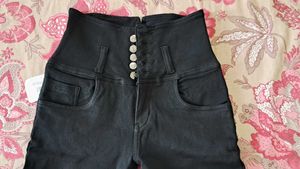 High Waisted Black Button Jeans