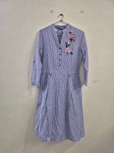Striped Embroidered Shirt Dress