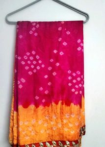Pink &amp; Orange Bandhani Saree