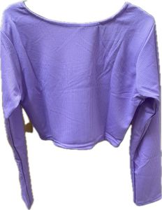 💜 Women’s Ribbed Crop Top / Blouse – Lavender 💜