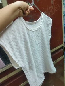 White Textured Sleeveless Top