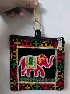 Elephant Embroidered Coin Pouch