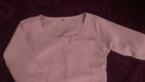 Peach Pink Straight Kurti and White coat model top