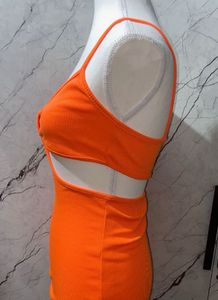 Urbanic Neon Orange Backless Cutout Body Corn Dres