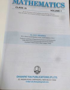 RD Sharma Mathematics XI Volume 1