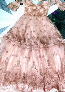 Elegant Peach Net Gown with Embroidery Work