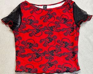 Shein Skull Print Mesh Top
